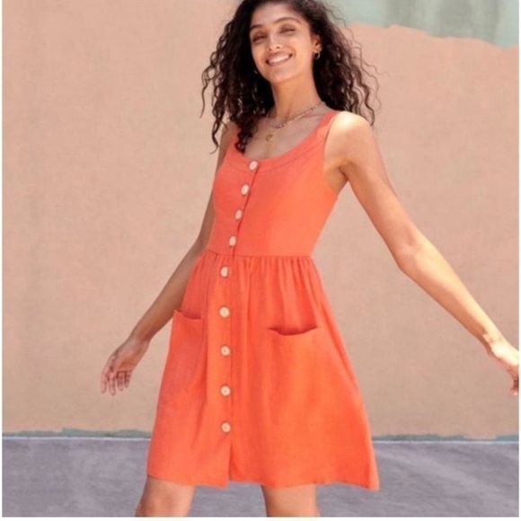 Soludos Women's Poppy Chambray Sundress‎ Orange Linen Travel Tropical Resortwear - Picture 1 of 7
